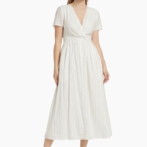 10 Crosby Derek Lam Esmeray Striped Linen-Blend Midi-Dress